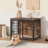 MAHANCRIS dog crate end table front view shows a sturdy rustic design for living room harmony.
