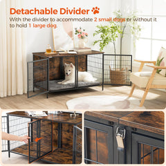 MAHANCRIS dog crate furniture interior space offers roomy shelter for two small dogs.