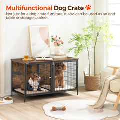 MAHANCRIS dog crate furniture side view shows divider option for flexible space.