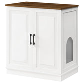 MAHANCRIS large litter box enclosure seen as white cabinet with walnut top, blending with decor and adding surface space