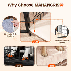 MAHANCRIS rustic brown wood finish complements living spaces while housing a secure dog space.