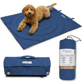 Maison & Sage dog travel mat folded beside a car for travel comfort