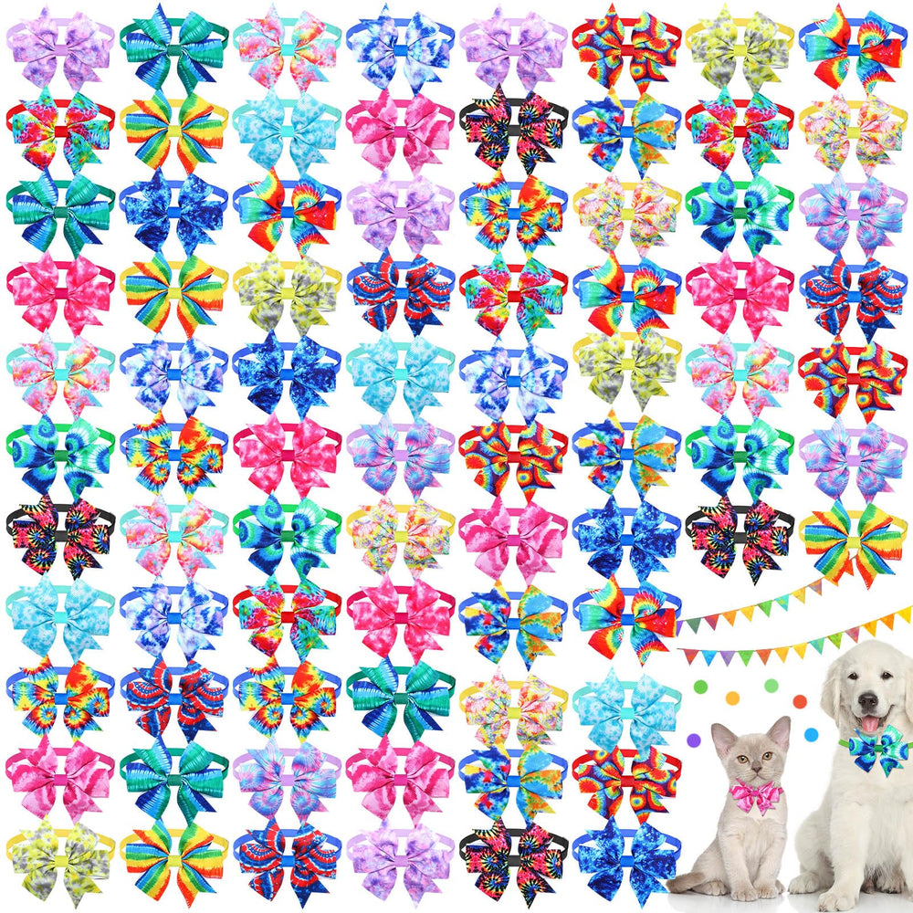 Maitys puppy bowties tie-dye collection adds colorful flair to your dog's summer outfits.