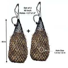 Two-pack durable nylon hay nets in black for stall or travel feeding.