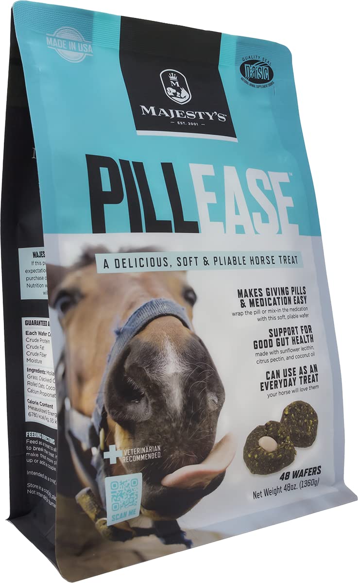 Majesty's PillEase bottle and treats shown in packaging for easy medication prep.