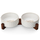 MALACASA dog bowl set with walnut stand for elevated feeding