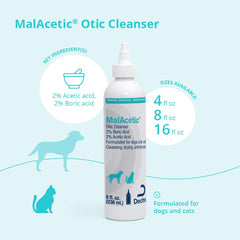 MalAcetic Otic Cleanser for cats helps maintain clean ears after baths