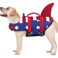 Malier dog life jacket with shark design adding buoyancy and fun