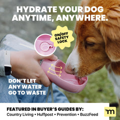 MalsiPree built-in dog bowl travel dispenser simplifies sipping on walks.