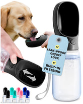 MalsiPree dog water bottle 19oz black front view, ideal for travel hydration