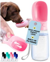 MalsiPree leak-proof bottle with pink bowl for spill-free hydration on walks