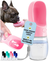 MalsiPree on-the-go dog water bottle pink enables easy hydration during outings.