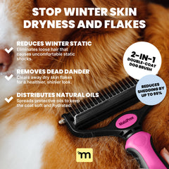 MalsiPree undercoat rake in pink detangles thick coats during grooming.
