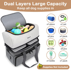 Mancro dual layers dog travel bag bottom layer stores food and blankets for cozy travel