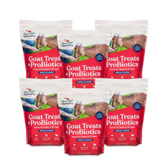 The Manna Pro Apple Probiotic Goat Treat bag shows easy-to-feed nuggets for goats.