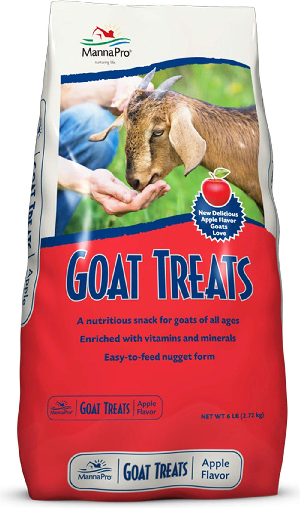 Manna Pro Goat Treats 5-lb pack; a tasty reward for goats during training and bonding.