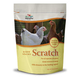 Manna Pro Ultimate Chicken Scratch Feed bag showing multigrain blend for backyard flocks.