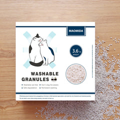 Maomida granules compatible with Cat Genie refills shown beside a tidy litter station