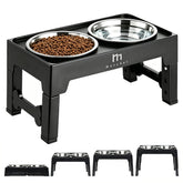 Marchul elevated dog bowls assembly showing adjustable height setup for comfy feeding