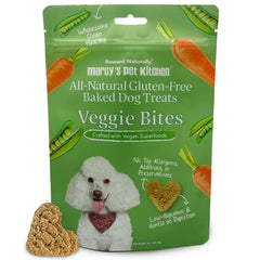 Marcy's Pet Kitchen Diabetic Dog Treats packaging highlights clean ingredients for sensitive stomachs