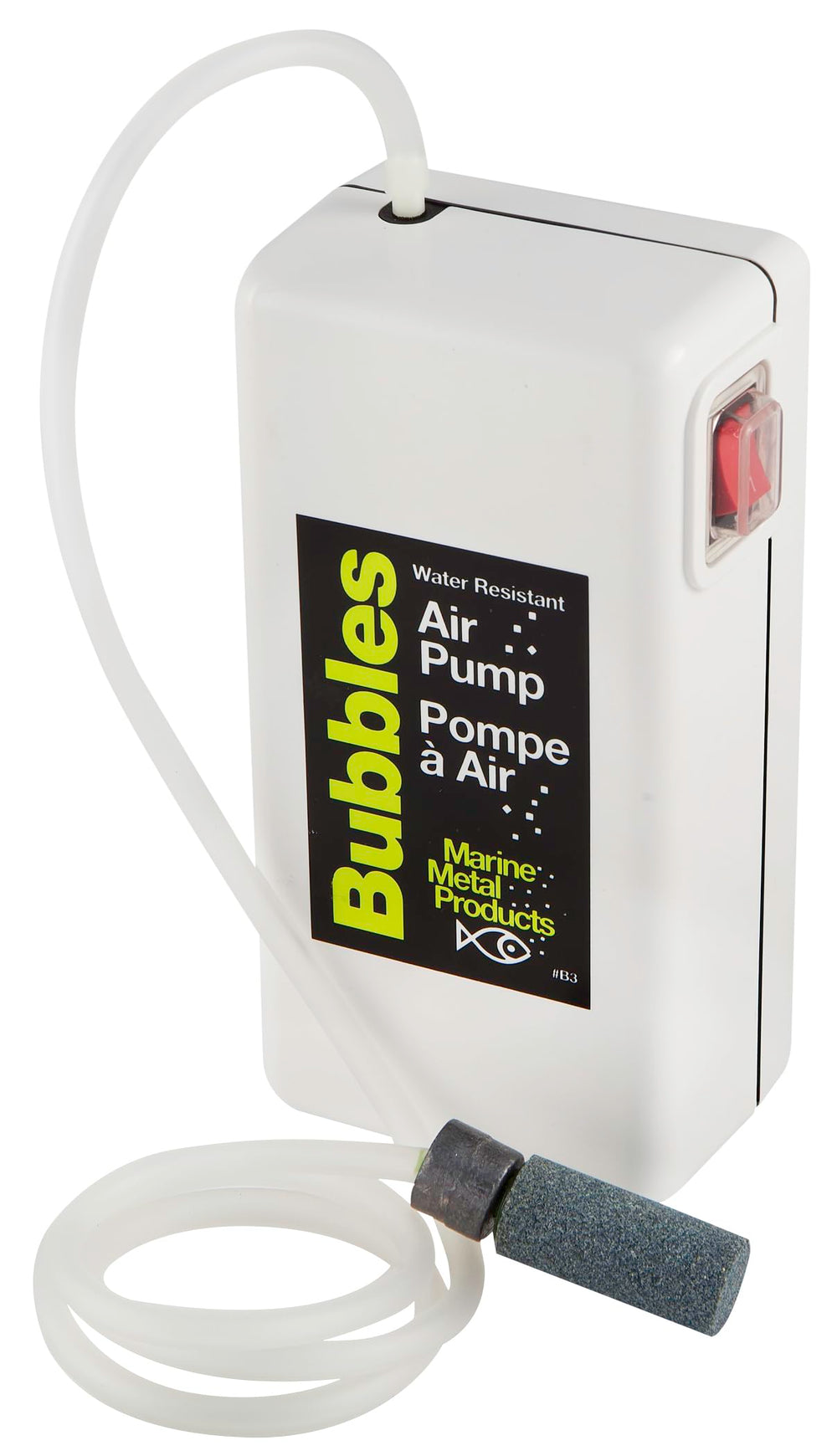 Marine Metal Bubbles bait aerator inside a dry box case for water resistance.