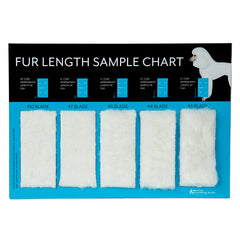 Master Grooming Tools hair length sample chart showing blade lengths for precise grooming decisions.