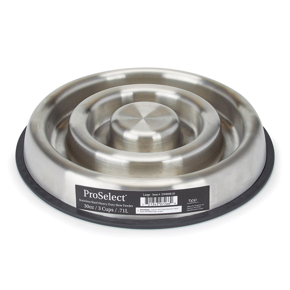 Master Grooming Tools ProSelect slow feeder in stainless steel slows meals to prevent gulping