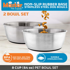 Master Pet Supply non-slip rubber base keeps bowls steady and minimizes spills