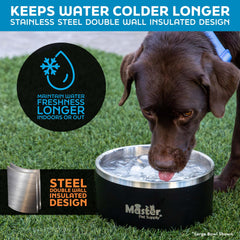 Master Pet Supply rust-resistant metal bowl that is dishwasher safe for easy cleaning.
