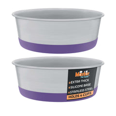 Master Pet Supply stainless steel dog bowls in plum crazy color for stable feeding.