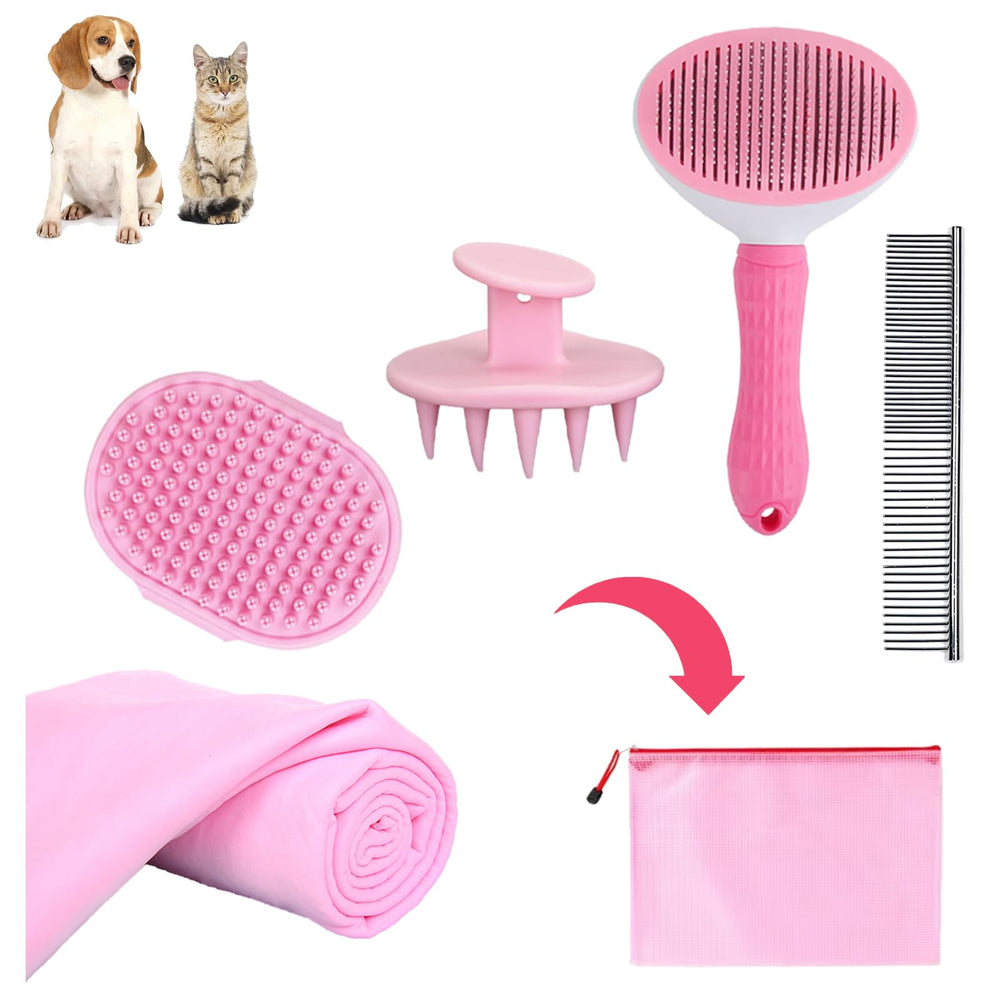 MASTER QUEEN dog bath brush kit with four brushes for gentle home grooming.