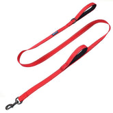 Max and Neo double-handle traffic leash with reflective stitching for safer night walks.