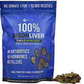 Max and Neo freeze-dried bison liver bag front, protein-rich dog treat.