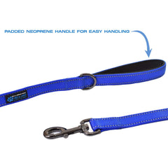 Night-time visibility from reflective stitching on the Max and Neo leash.