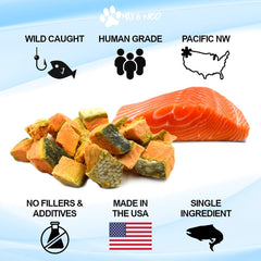 Max and Neo single-ingredient salmon close-up shows natural protein for dogs