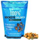 Max and Neo sockeye salmon treats pack on shelf highlighting single-ingredient nutrition for dogs