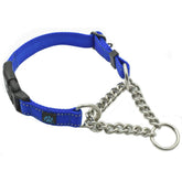 Max and Neo stainless steel martingale collar, blue, close-up of durable chain