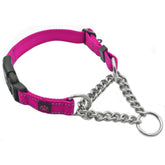 Max and Neo pink stainless steel martingale collar front view for secure daily walks