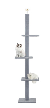 Max & Marlow cat tree with adjustable top bar fits ceilings of varying heights.