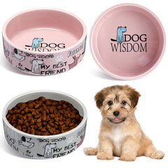 Maxcheck 2Pcs 5-Inch ceramic dog bowls in pink and gray on table for stable feeding