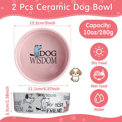 Maxcheck pink-gray ceramic bowls for small dogs with cartoon pattern