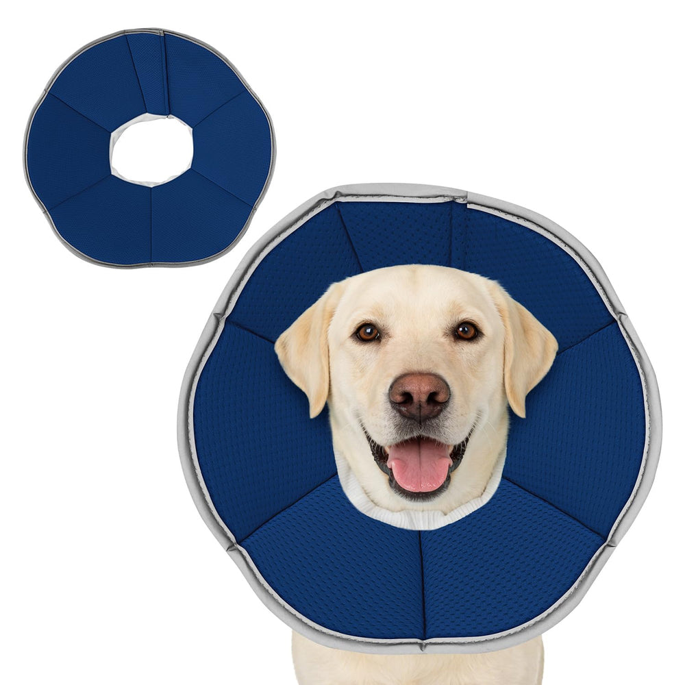 MAXFUT dog cone blue XXL with breathable mesh for post-surgery wear.