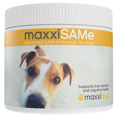 maxxipaws maxxiSAMe powder tub front view for liver support.