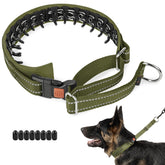 Mayerzon martingale no-pull collar in army green strap for comfortable daily walks.