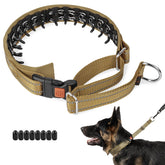 Mayerzon martingale no-pull collar in khaki on dog for calm walks