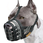 Mayerzon Pitbull Muzzle front view showing basket design for safe outdoor outings