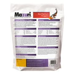 Mazuri Koi Platinum Nuggets pellets close-up; floating texture for easy intake monitoring.
