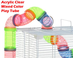 Interior of Mcage hamster mansion with stacked levels and play space