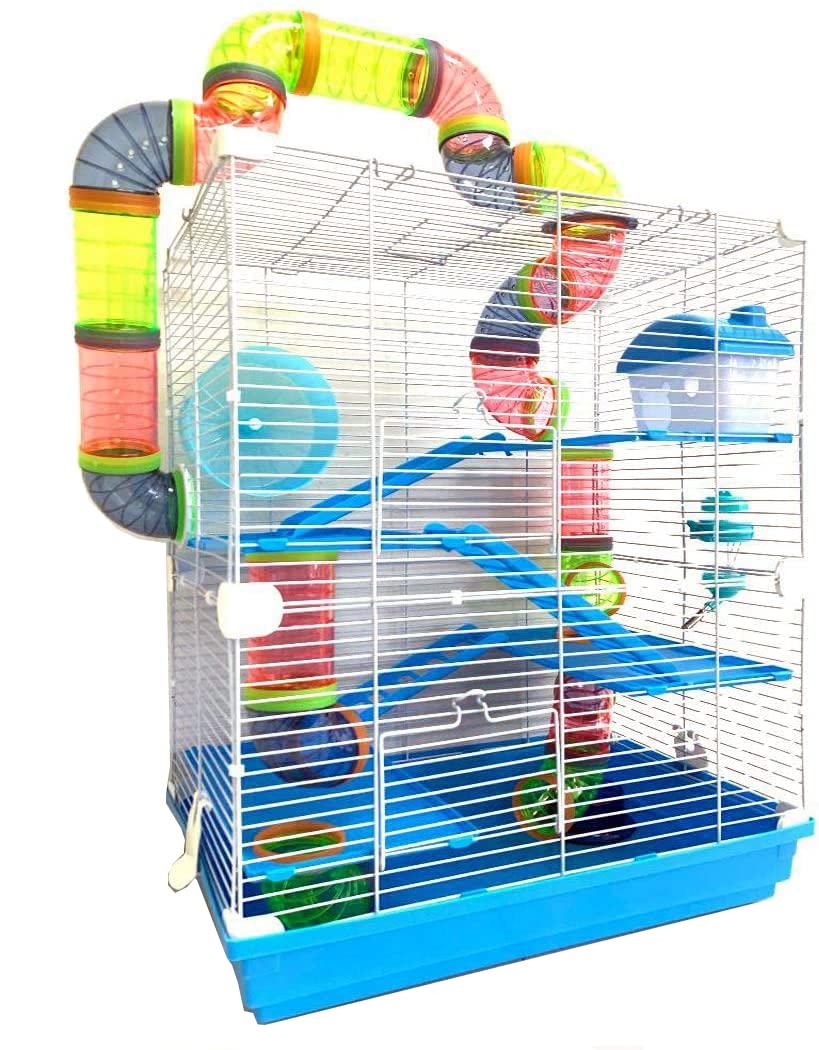 Mcage large hamster mansion front view showing multi-level structure and blue base