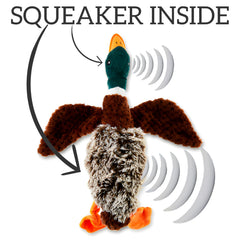 Me Gusta Shop mallard plush exterior provides gentle comfort during indoor fun.